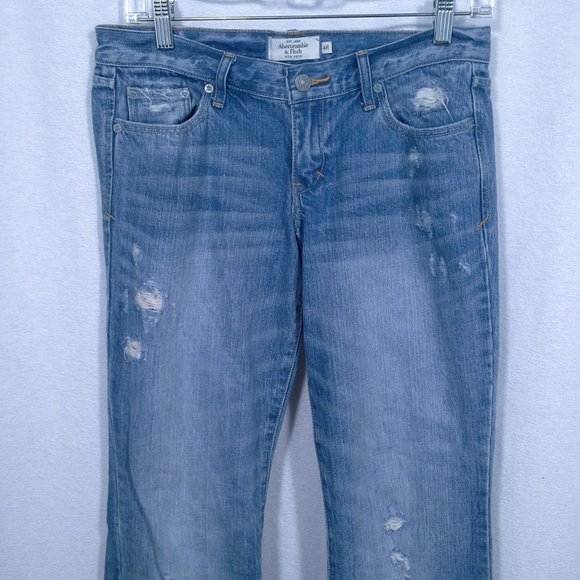 Abercrombie & Fitch jeans Sz 4R Madison Boot cut Low rise Distressed Lt med blue - Picture 13 of 14